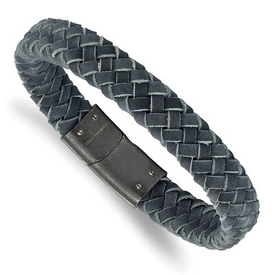 Grey Leather Braided 8.5 Inch Bracelet Stainless Steel Brushed SRB2221-8.5 by Chisel, MPN: SRB2221-…