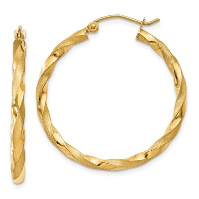 Satin Twisted Hoop Earrings 14k Gold Polished TF593, MPN: TF593, 886774960982