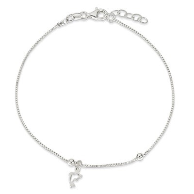 9 Inch Box Chain with Dolphin Anklet Sterling Silver QG1357-9, MPN: QG1357-9, 886774114552
