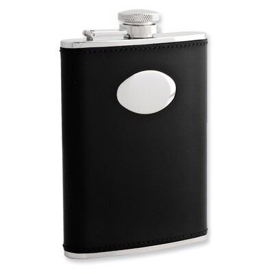 Black Leather 6oz Stainless Steel Flask with Funnel GM3811, MPN: GM3811, 788089036638