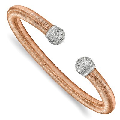 Leslie&#39;s Rose Rhodium CZ Textured Cuff Bangle Sterling Silver HB-QLF902, MPN: QLF902, 191101752452