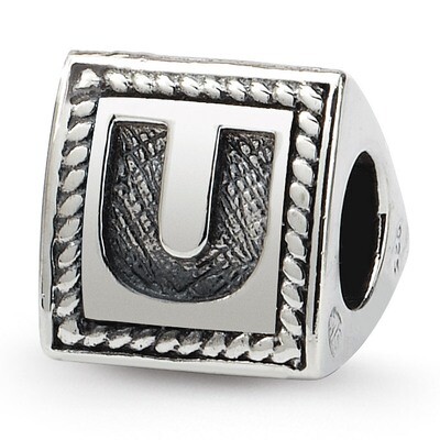 Letter U Triangle Block Bead - Sterling Silver QRS1429U, MPN: QRS1429U, 883957304809