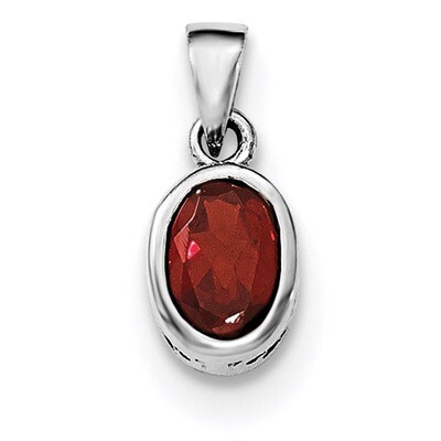Garnet Oval Pendant Sterling Silver Rhodium-plated Polished QP4553GA, MPN: QP4553GA,