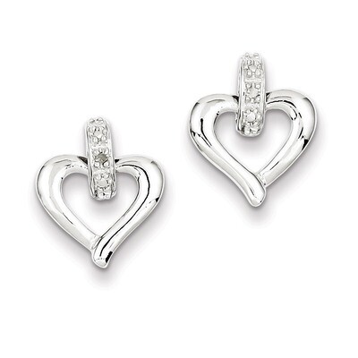 Heart with Diamond Earrings Sterling Silver QE3454, MPN: QE3454, 883957009216