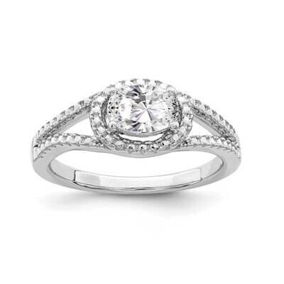 Oval CZ Diamond Halo Ring Sterling Silver Rhodium-plated QR6953, MPN: QR6953, 886774013558