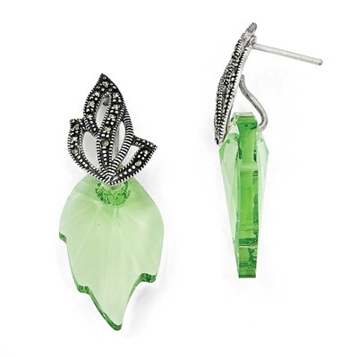 Marcasite &amp; Swarovski Elements Leaf Earrings Sterling Silver QE11124