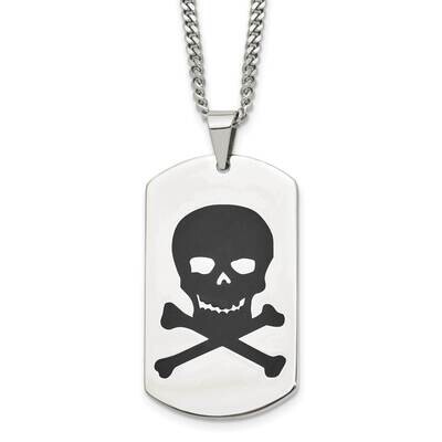 Black Enamel Skull Dog Tag 22 Inch Necklace Stainless Steel Polished SRN1581-22 by Chisel, MPN: SRN…