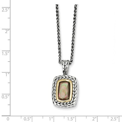 Oblong Black Mother of Pearl 18 Inch Necklace Sterling Silver &amp; 14k Gold QTC64, MPN: QTC64, 7423231…
