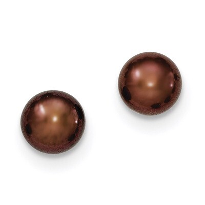 7-8mm Brown Freshwater Cultured Button Pearl Stud Earrings Sterling Silver QE12673, MPN: QE12673, 1…
