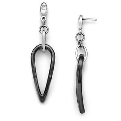 Polished Black Ceramic Synthetic Diamond Dangle Post Earrings - Stainless Steel SRE887 by Chisel, M…