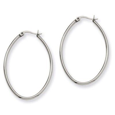 30mm Diameter Oval Hoop Earrings - Stainless Steel SRE127 by Chisel, MPN: SRE127, 883957747491