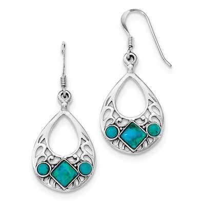 Reconstituted Turquoise Shepherd Hook Earrings Sterling Silver Rhodium-plated QE12354, MPN: QE12354…