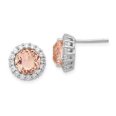 CZ Diamond and Simulated Morganite Post Earrings Sterling Silver Rhodium Plated QCM1092, MPN: QCM10…