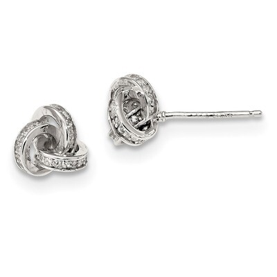 CZ Diamond Love Knot Post Earrings Sterling Silver QE13410, MPN: QE13410, 191101118098