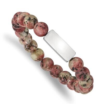 Id Plate Rhodochrosite Bead Stretch Bracelet Stainless Steel Polished SRB2543, MPN: SRB2543, 191101…