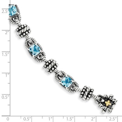 6.86 Swiss Blue Topaz 7.5 Inch Bracelet Sterling Silver &amp; 14k Gold QTC389, MPN: QTC389, 883957503851