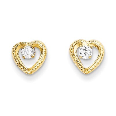 Heart with Synthetic Diamond Post Earrings - 14k Gold SE2052 by Madi K, MPN: SE2052, 883957000305