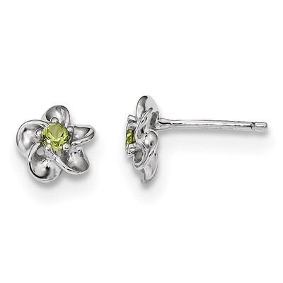 Floral Peridot Post Earrings Sterling Silver Rhodium-plated QBE30PE, MPN: QBE30PE, 883957351193