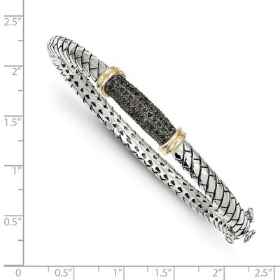 Black Diamond Bangle Bracelet Sterling Silver &amp; 14k Gold QTC1169, MPN: QTC1169, 191101386190