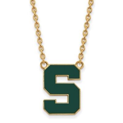Michigan State University Large Enamel Pendant with Chain Necklace Gold-plated Silver GP073MIS-18, …
