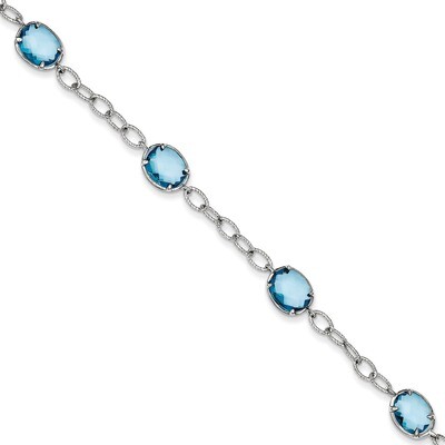 Aqua Blue Diamond Textured Link Bracelet Sterling Silver QX605CZ, MPN: QX605CZ, 191101369841