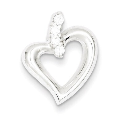 Sterling Silver Polished Diamond Heart Pendant QC7443