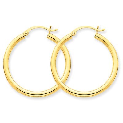 2.5mm Lightweight Round Hoop Earrings 14k Gold Polished T933L, MPN: T933L, 883957287782