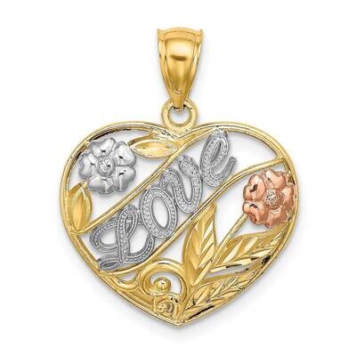 Heart with Love Flowers Charm 14k Tri-Color Gold K9275, MPN: K9275, 637218091546