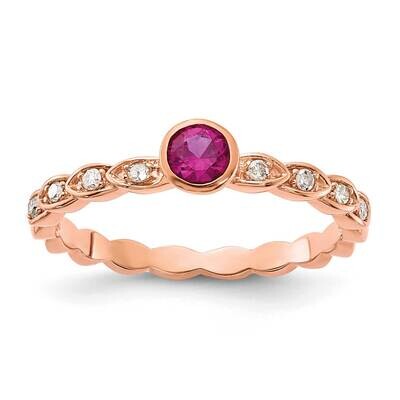 Sterling Silver Rose Tone Created Ruby and Diamond Ring RLS6325/CRRU-SSAS45