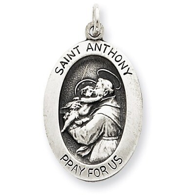 Saint Anthony Medal Antiqued Sterling Silver QC5707, MPN: QC5707, 191101183751