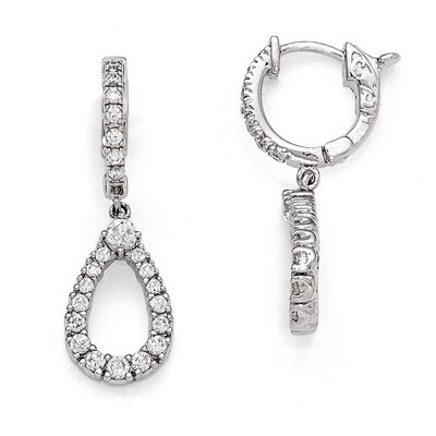 CZ Hinged Hoop Dangle Teardrop Earrings Sterling Silver Rhodium-plated QE11276, MPN: QE11276, 88677…