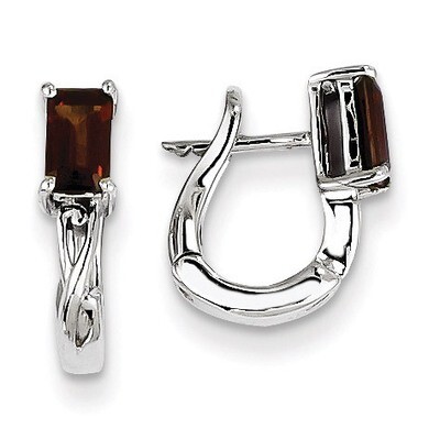 Garnet Hinged Hoop Earrings Sterling Silver Rhodium-plated QE9959GA, MPN: QE9959GA, 883957400808