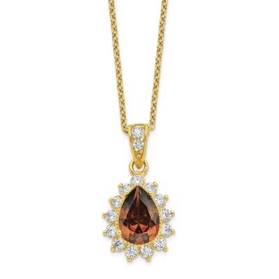 Teardrop Brown CZ Diamond 18.5 Inch Necklace Sterling Silver Gold Plated QCM1388-18.5, MPN: QCM1388…
