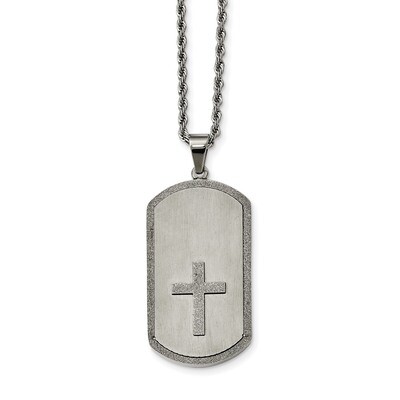 Laser Cut Cross Dog Tag Necklace Stainless Steel Brushed SRN2064-24 by Chisel, MPN: SRN2064-24, 191…