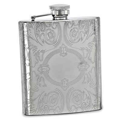 8oz Circle Etched Design Flask Silver-tone GM16835, MPN: GM16835, 788089094348