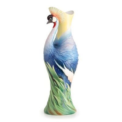Franz Porcelain Grey Crowned Crane Design Sculptured Porcelain Large Vase Limited Edition 2,000 FZ0…