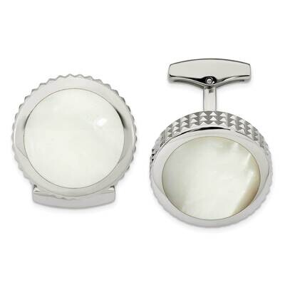 Studded Round Mother of Pearl Cufflinks Stainless Steel Polished SRC318 by Chisel, MPN: SRC318, 886…