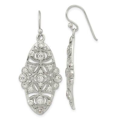 Fancy CZ Diamond Dangle Shephard Hook Earrings Sterling Silver Polished QE15677, MPN: QE15677, 1969…