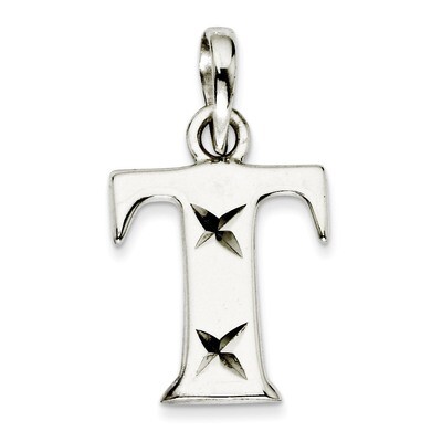 Diamond-cut Initial T Pendant Sterling Silver Polished QC7424T, MPN: QC7424T, 886774976679
