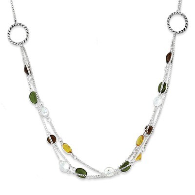 Brown Green Yellow Diamond Necklace Antiqued Sterling Silver QX912, MPN: QX912,