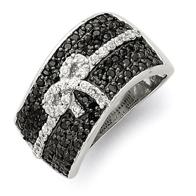 Sterling Silver Rhodium Black and White Diamond Bow Ring QR2743-6