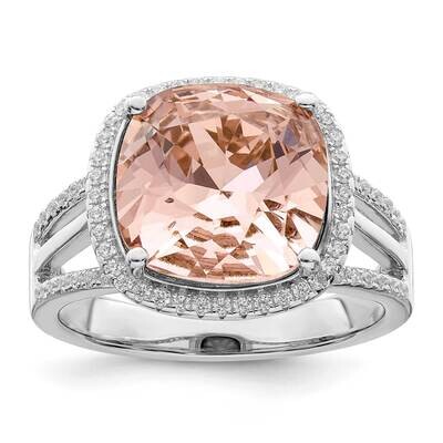 CZ Diamond &amp; Peach Swarovski Crystal Ring Sterling Silver Rhodium-Plated Polished QR7346, MPN: QR73…