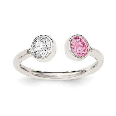 Pink and White CZ Diamond Adjustable Ring Sterling Silver Polished QR6517, MPN: QR6517,