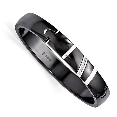 Edward Mirell Black Titanium &amp; Sterling Silver .10 ct. Diamond Polished Bangle EMB149-7.5 by Edward…
