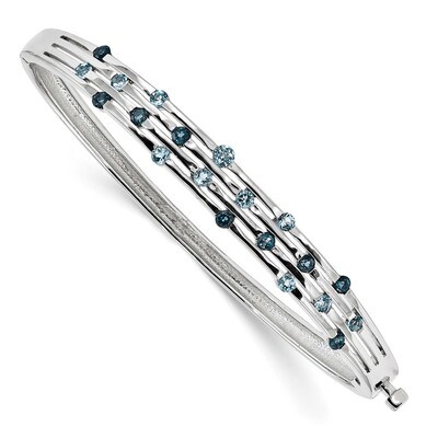 Light Swiss/London Blue Topaz Hinged Bangle Sterling Silver Rhodium-plated QX987BT, MPN: QX987BT, 1…