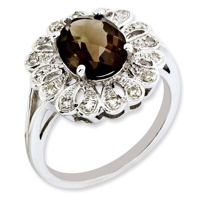 Smoky Quartz Ring Sterling Silver Diamond QR3028SQ, MPN: QR3028SQ, 886774674315