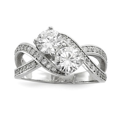 CZ Diamond Two Stone Polished Ring Sterling Silver Rhodium-plated QR6713, MPN: QR6713, 883957829647