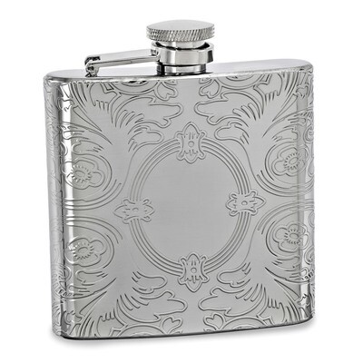6oz Oval Etched Design Flask Silver-tone GM16834, MPN: GM16834, 788089094331