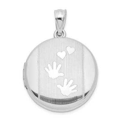20mm Grooved&amp;Polished Handprints &amp; Hearts Round Locket Sterling Silver QLS919, MPN: QLS919, 8867740…