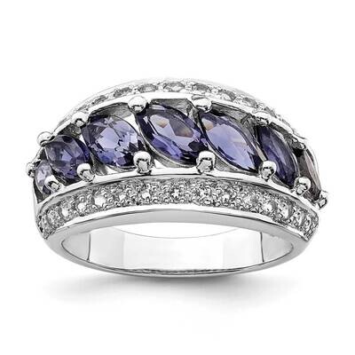 Marquise Iolite/Wht Topaz 7-stone Ring Sterling Silver Rhodium-plated QR7051, MPN: QR7051,